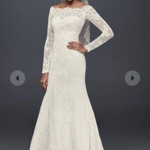 Jewell, Mermaid white off shoulder scalloped neckline long sleeve S 14 wedding